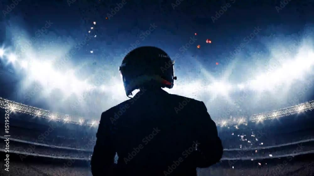 Futuristic helmet stadium scene