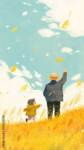 Dad and kids play on the lawn