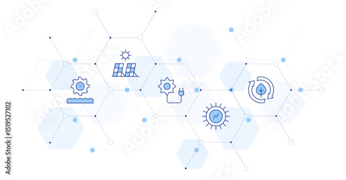 Renewable energy Banner Vector Illustration with Icon Style in Between. Line Duotone icon. Containing. hydro power, solar panel, solar energy, clean energy