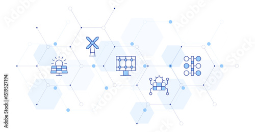 Renewable energy Banner Vector Illustration with Icon Style in Between. Line Duotone icon. Containing. solar panel, windmill, solar energy