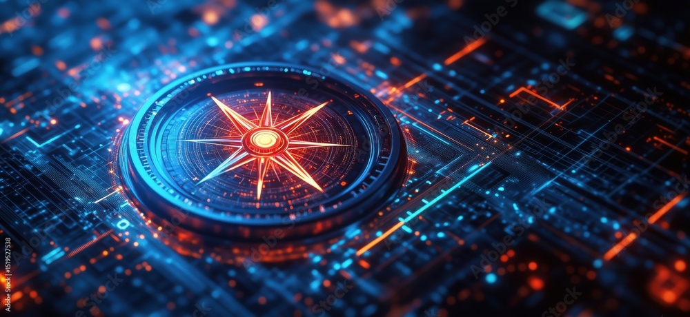 custom made wallpaper toronto digitalFuturistic compass design with glowing circuitry and digital elements