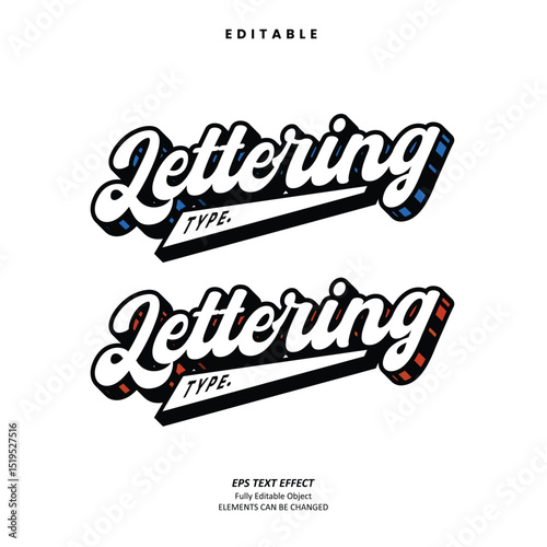 Editable Text Effect Vector of Orange and blue shadow bold Vintage lettering Style Typography for hoodie embroidery, club, team logo