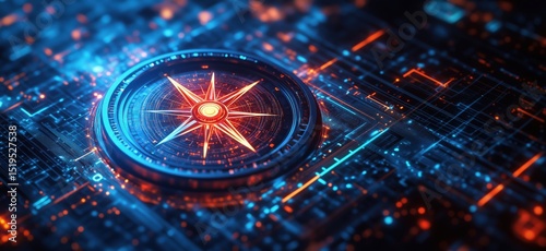 Wallpaper Mural Futuristic compass design with glowing circuitry and digital elements Torontodigital.ca