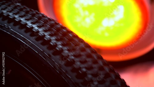 new dark gray bike for teenagers with gear shifting and disc brakes indoors illuminated with red light