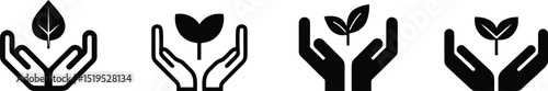 Vector illustration Protecting Nature: Hands Nurturing a Plant Icon