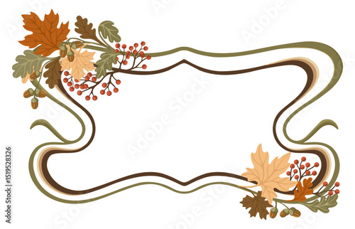 Autumn Art Nouveau Frame. Seasonal Vintage frame with fall leaves and acorns. Vector.