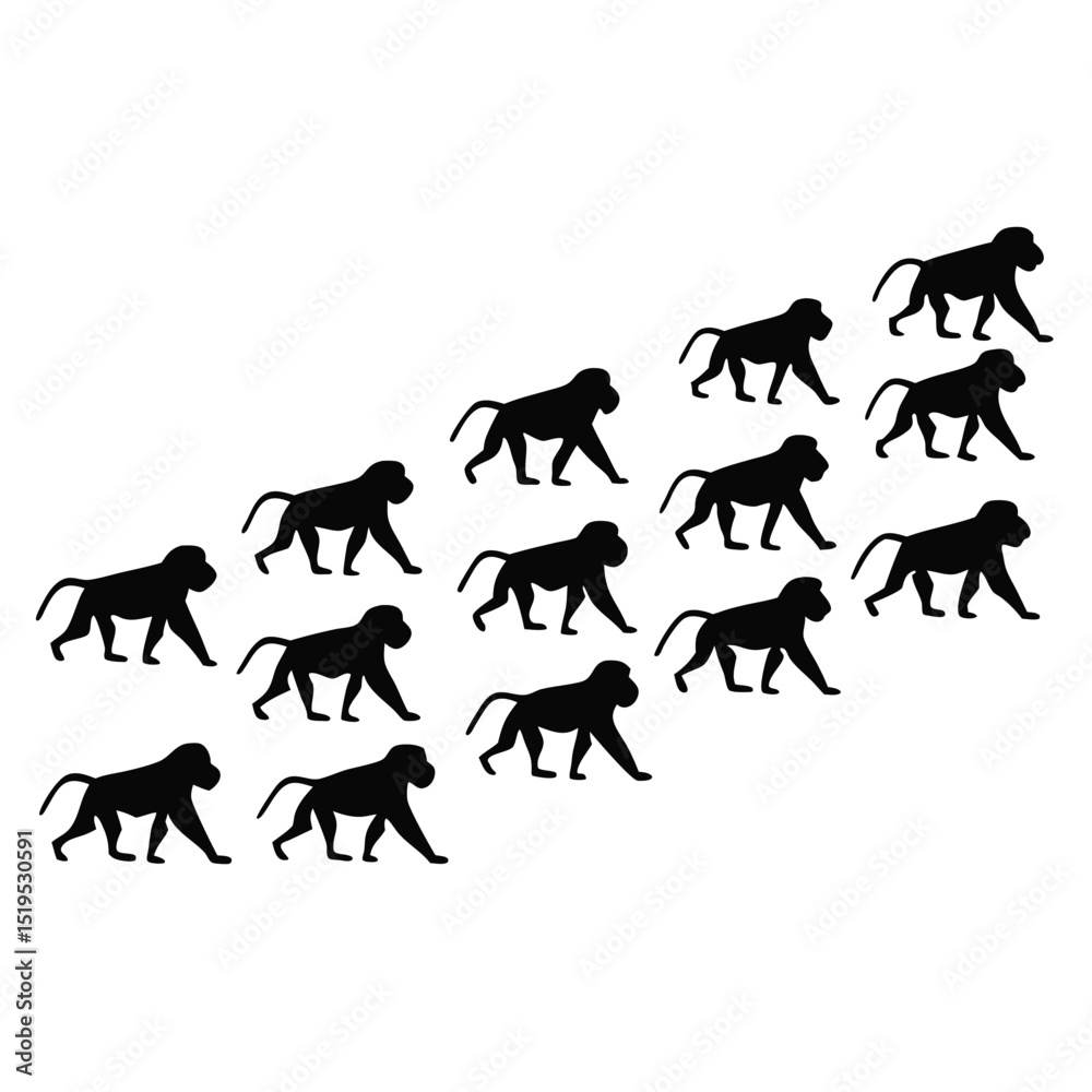 Obraz premium Black silhouette of mandrills walking upward pattern illustration on white background