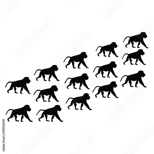Black silhouette of mandrills walking upward pattern illustration on white background