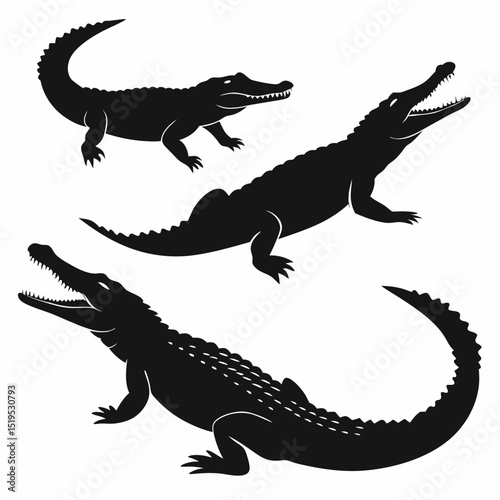 Crocodile silhouette vector illustration set of reptile animal wildlife theme