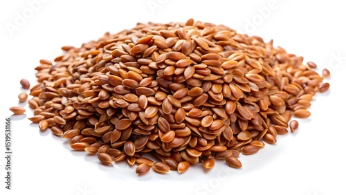 Pile of flax seeds on white background