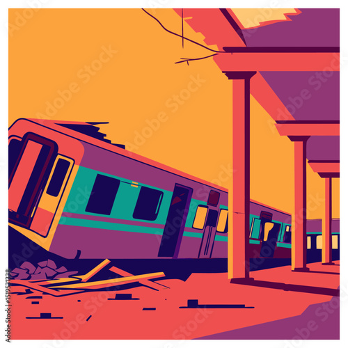 Derailed Train in a Collapsed Urban Environment