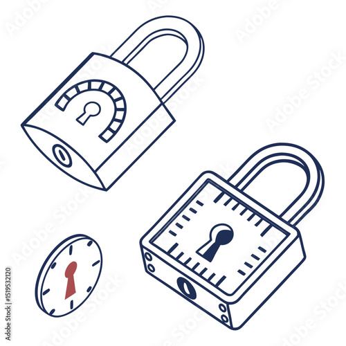 Security Measures Illustrated: Artistic illustration of locks, symbolizing safeguarding of digital data and property, enhancing concepts of protection and safety