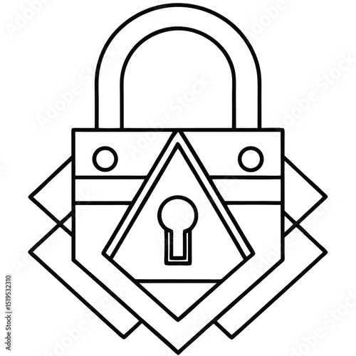 Geometric Padlock with Triangle and Diamond Shapes in Black and White