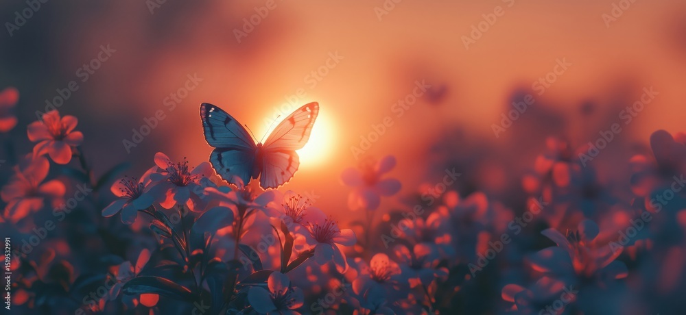 custom made wallpaper toronto digitalButterfly perched on flowers during sunset with vibrant colors and soft focus
