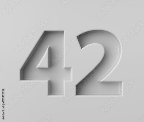 Sleek White Number 42 Forty Two With Subtle Shadow Embossed Into Grey Background 3D Illustration