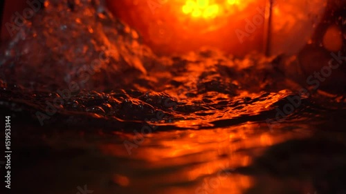 imitation of the sea in the lava of a volcano, the texture of the water rumbles chaos with bubbles created by the air that comes out in the red light