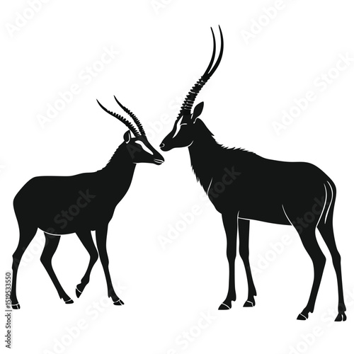 Sable antelope pair silhouette vector illustration wildlife animal icon design
