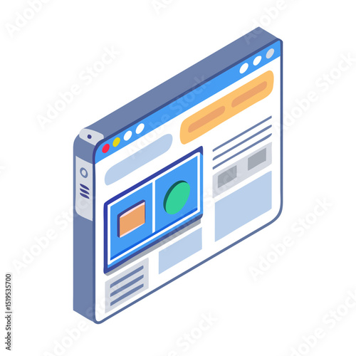 Isometric website browser interface design element