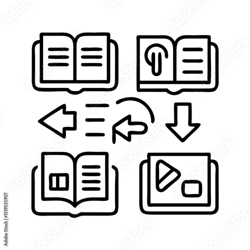 Online education library icon:  clean silhouette design