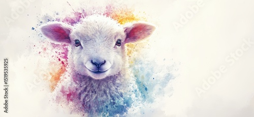 Wallpaper Mural Cute sheep portrait with colorful watercolor splash background Torontodigital.ca