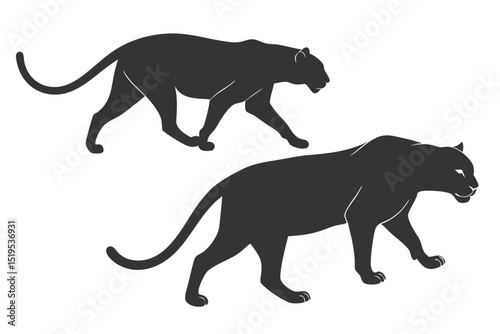 Two black panther silhouette vector illustration wild animal graphics design