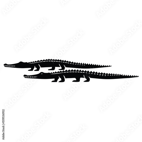 Two crocodile silhouettes isolated on white background in simple graphic style illustration