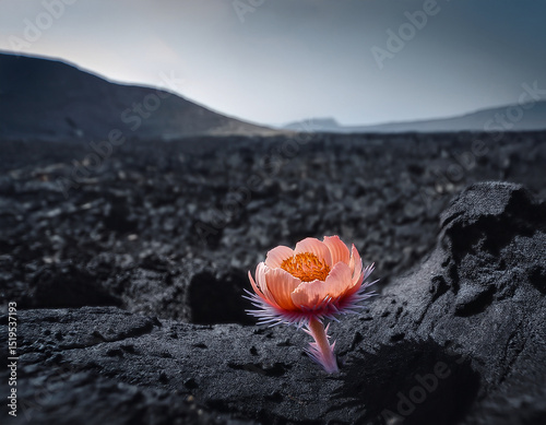 Destructed post apocalyptic nature with an unknown mutated flower