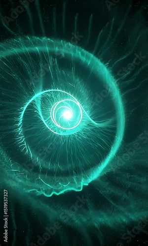 Abstract Cyan Particle Swirl Emanating Light in Dark Space Geometric Futuristic Design Modern Illustration Dynamic Energy Motion and Technological Concept
