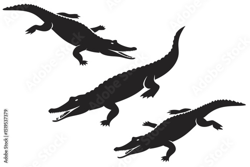 Vector illustration of three alligator silhouettes reptile wildlife animals