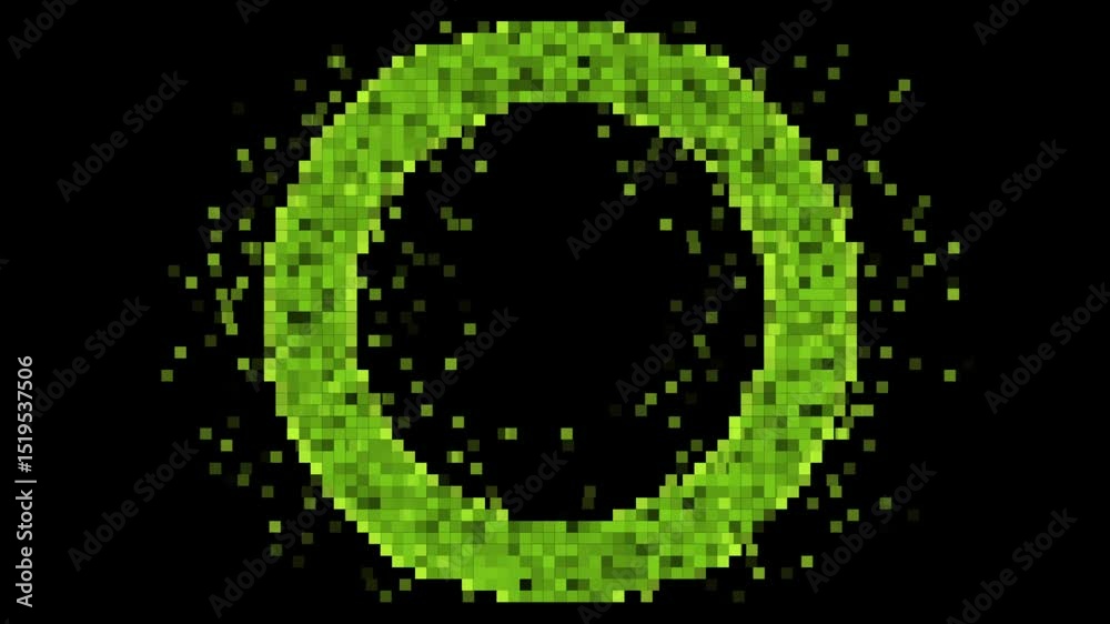 Green pixelated circle minimal abstract geometric background. Seamless looping pixel art motion design. Video animation Ultra HD 4K 3840x2160