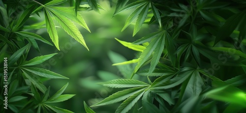 Lush Green Cannabis Leaves Creating Natural Background Texture and Depth