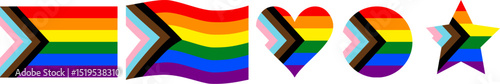 Gay pride flag in various minimalist shapes. Updated gay pride flag. Vector illustration