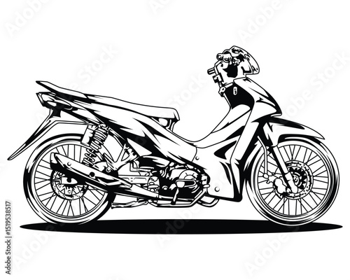 Motorcycle Drawing Vector Illustration White Background