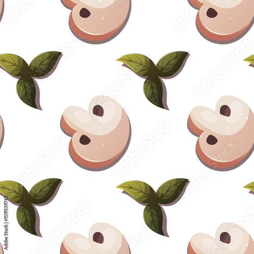 Seamless pattern with hand drawn porcini mushrooms (champignons) and fresh green herbs such as parsley, dill and basil. Perfect for fabric, kitchen textiles or packaging design. Vector