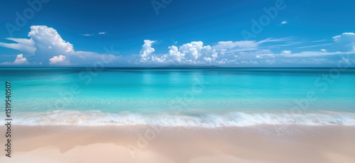 Wallpaper Mural Stunning tropical beach with turquoise waters and fluffy clouds under blue sky Torontodigital.ca