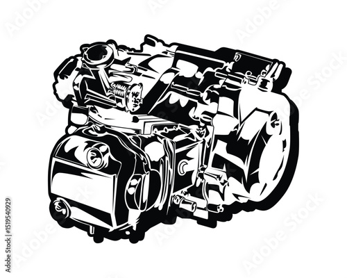 Motorcycle engine vector drawing graphic illustration