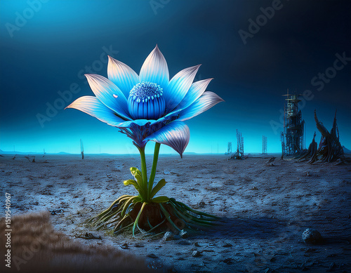 Destructed post apocalyptic nature with an unknown mutated flower