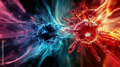 Cellular Clash: Abstract Microscopic Battle Between Pathogenic Organisms Visualization