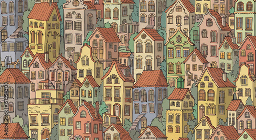 Colorful european cityscape illustration