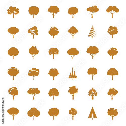 Collection of Golden Trees. Vector icons.