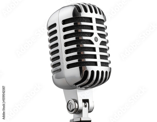 Vintage Chrome Ribbon Microphone with Retro Design – Isolated PNG