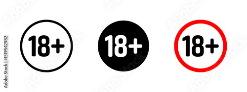 Adult only icon. Bold 18 text inside a circle indicating age restriction vector illustration. Content warning and privacy control symbol. Graphic notice for mature audiences sign.