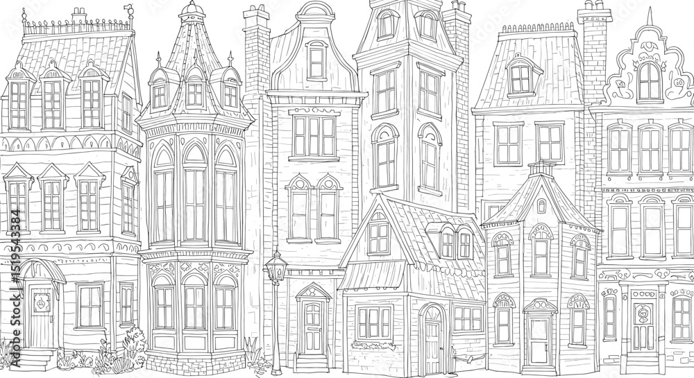 Naklejka premium Elegant european style houses line drawing