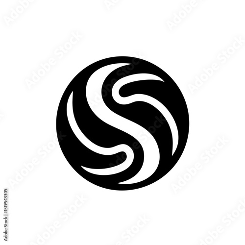 Modern Swirling 'S' Letter Logo in Dynamic Black and White Circular Design