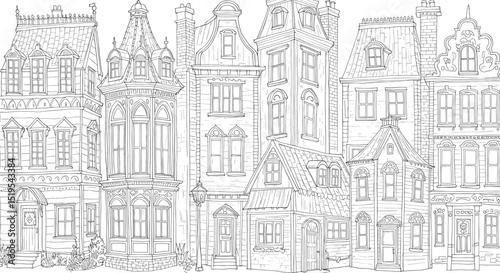 Elegant european style houses line drawing