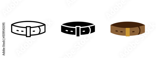 Belt icon. Classic leather strap with buckle vector illustration. Common fashion accessory used to secure clothing around the waist. Stylish and functional wardrobe detail for men and women.