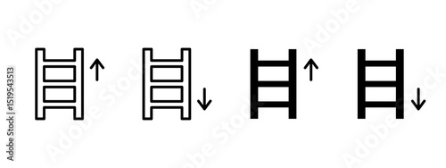Ladder icon. Vertical ladder with arrows pointing up and down vector illustration. Climbing or descending structure symbol. Used in construction and safety contexts sign. Directional pictogram.