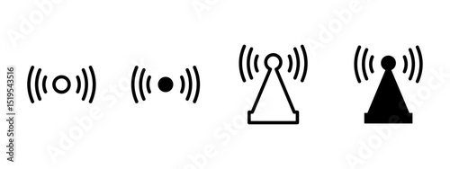 Wifi icon. Circular waves radiating from central dot or antenna vector illustration. Represents wireless signal and connectivity symbol. Internet, routers and access points sign. Network pictogram.