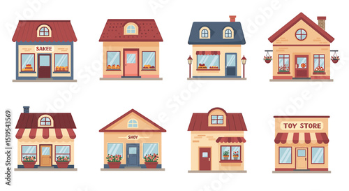 Cartoon store buildings collection