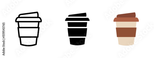 Coffee icon. Disposable takeaway cup with lid and sleeve vector illustration. Hot beverage container symbol. Morning drink for energy boost sign. Caffeine-to-go concept pictogram.